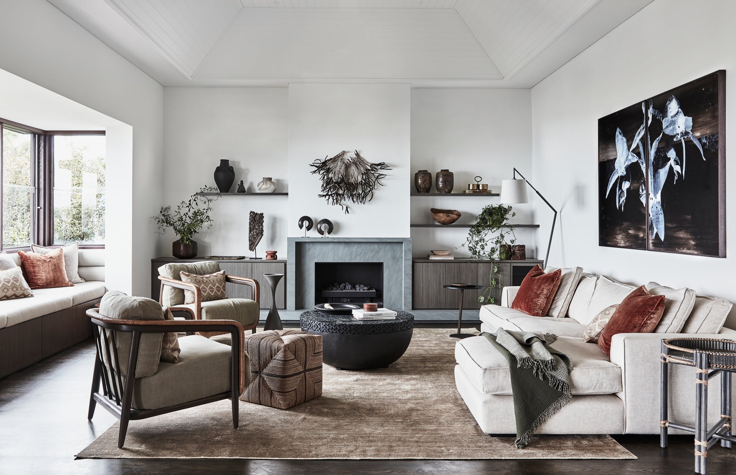 India Velvet silk and wool handwoven rug in living room Vaucluse NSW