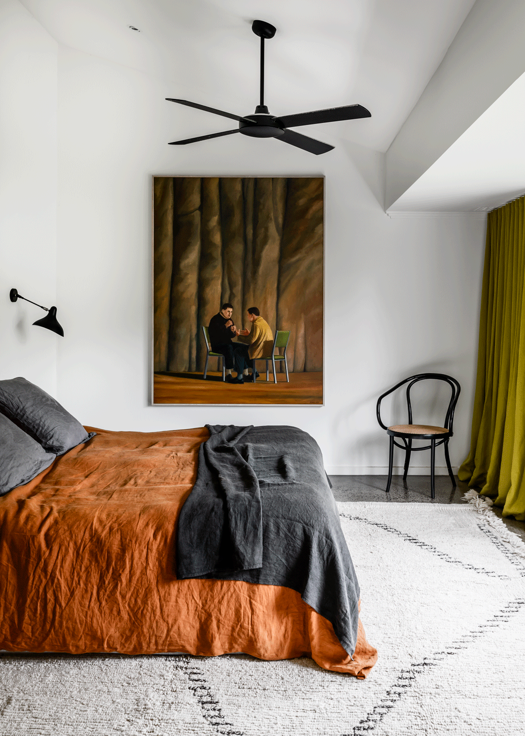 Modern White Moroccon Rug installed in Bedroom of Malvern Residence