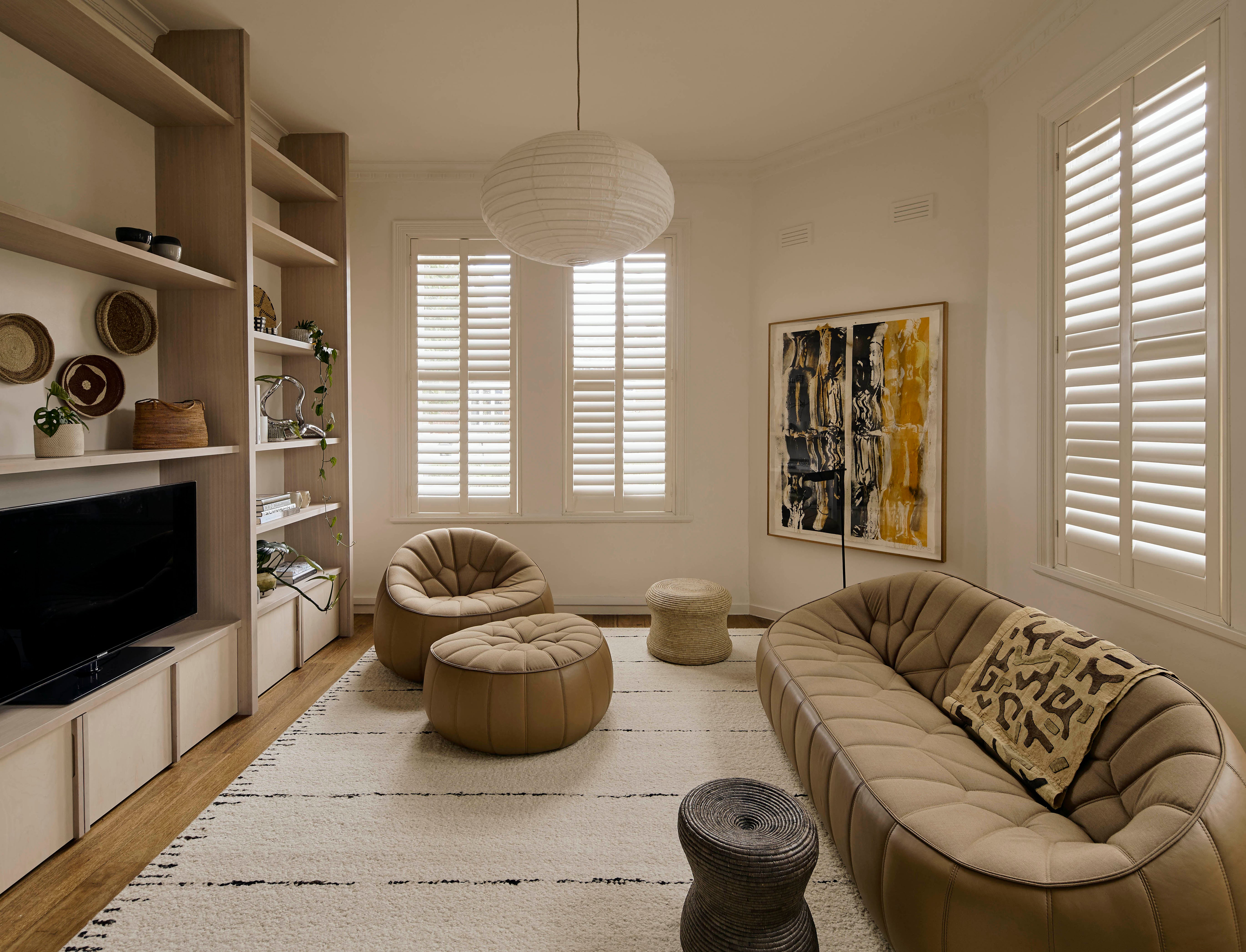 Modern contemporary handwoven Rug in living room Darlinghurst NSW