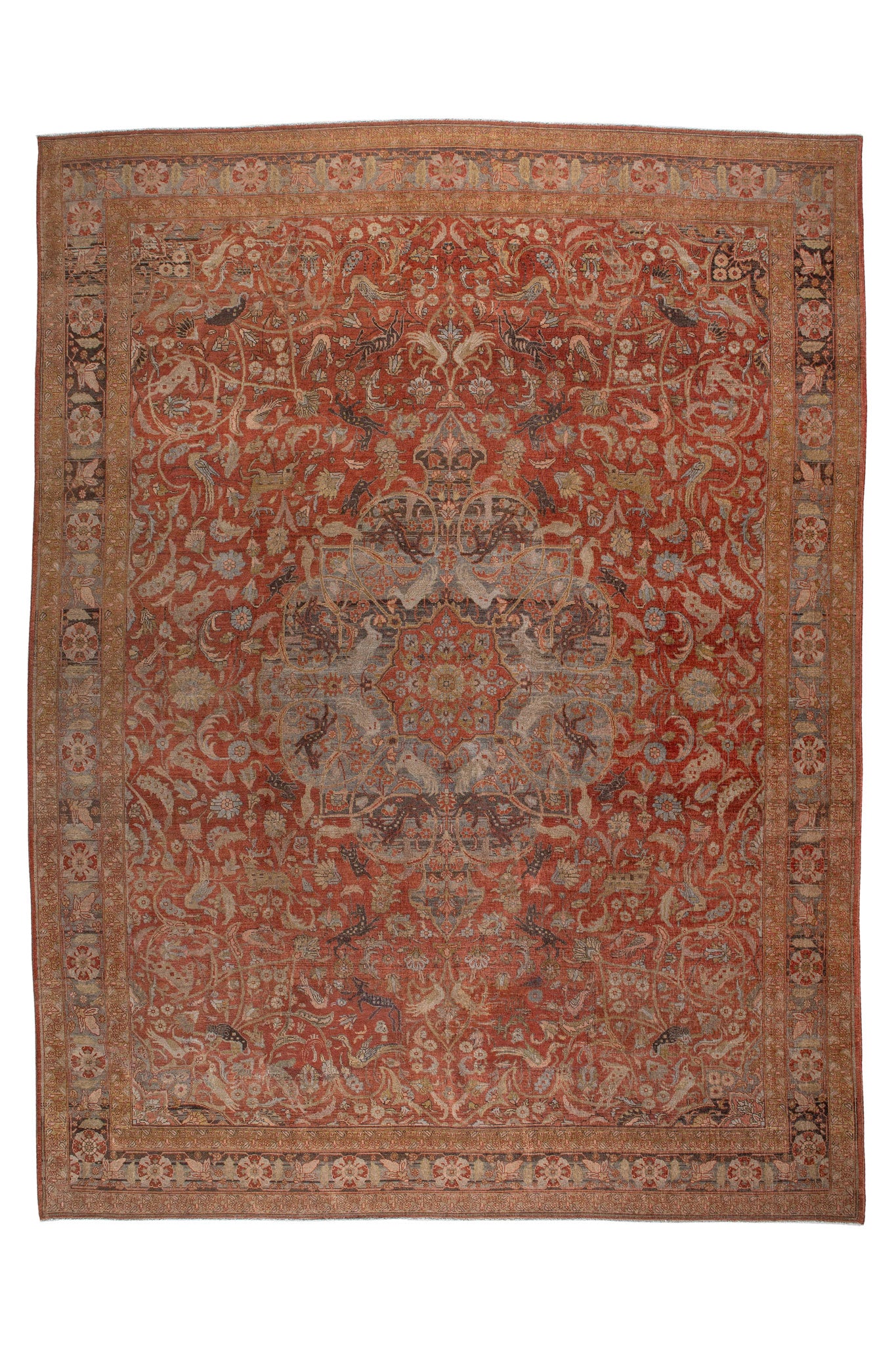 Full photo of Vintage Persian Tabriz rug in red, brown, and beige colours, wool rug, Classic Persian design rug, available in our showrooms in Sydney and Melbourne, shop rugs online - all across Australia