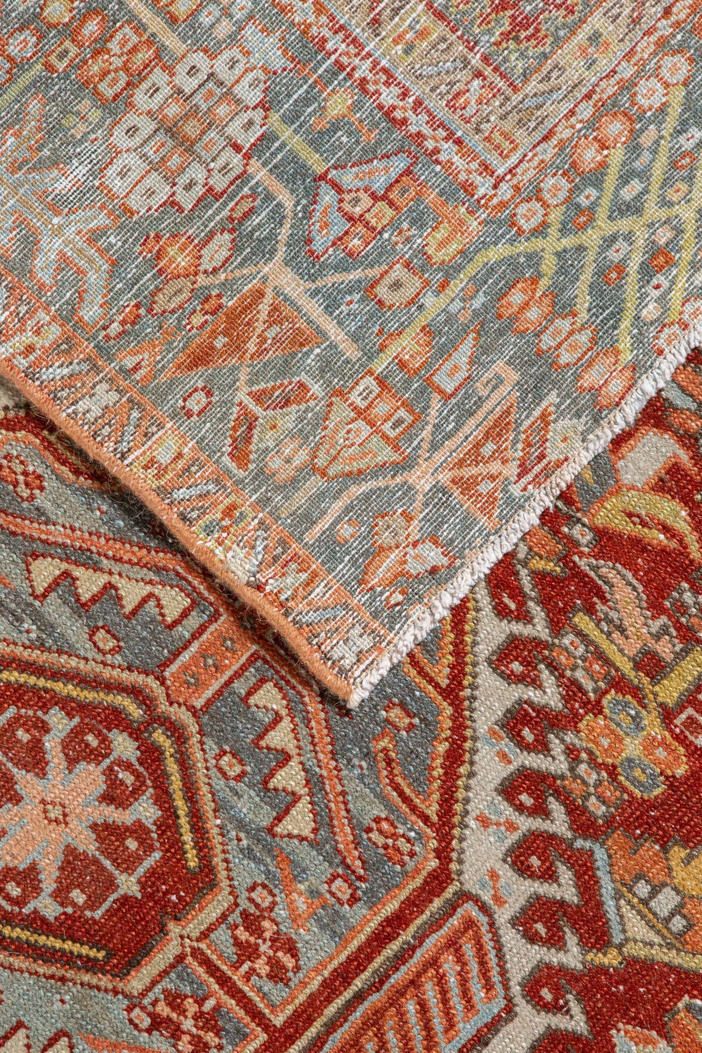 Back of Vintage Persian Heriz Rug-Runner, Beautiful classic design red and geometric as well as floral design handwoven runner rug