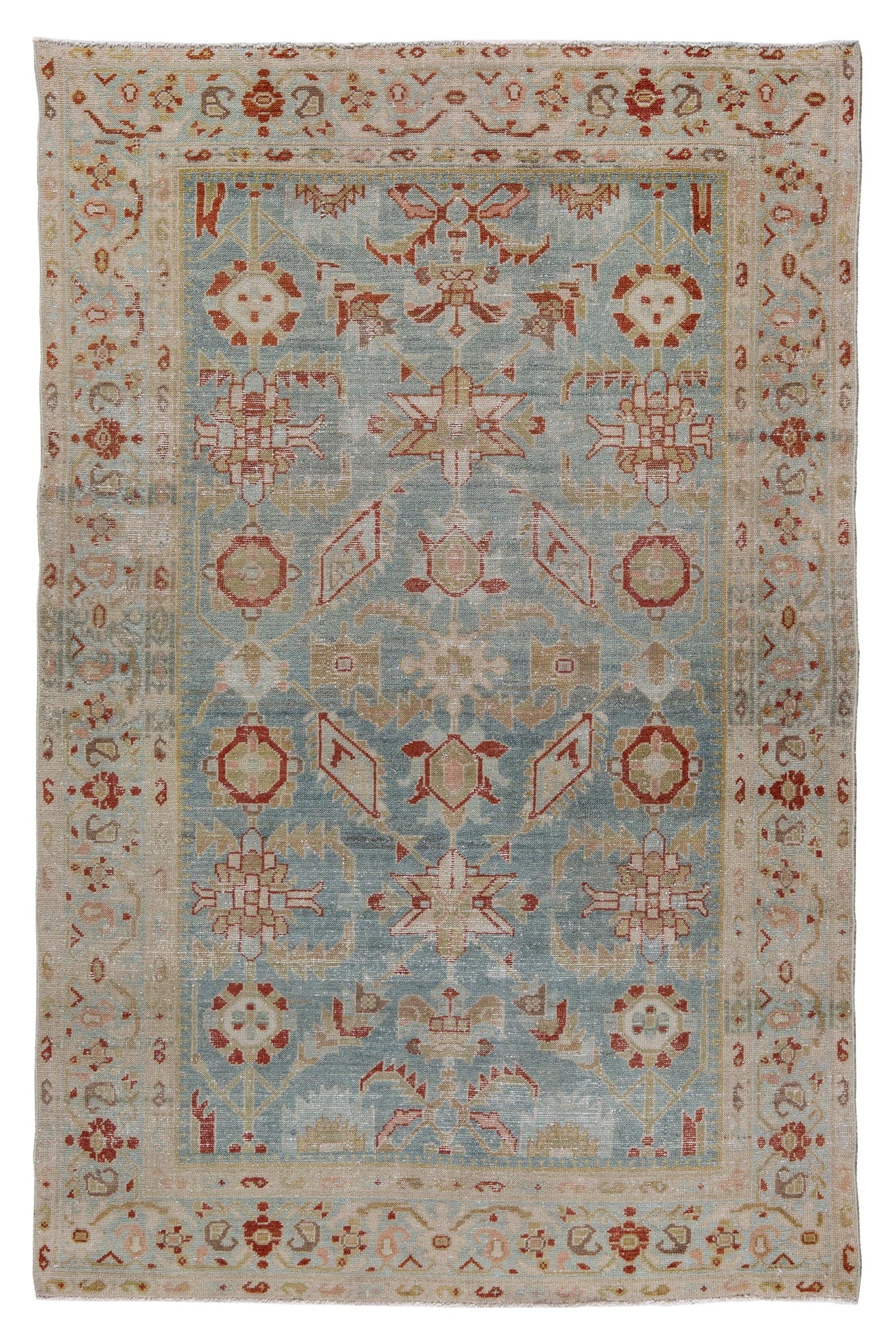 Full photo of small area rug vintage Persian Malayer rug, handwoven blue and red vintage rug available in Australia (Sydney, Melbourne, and all the states)
