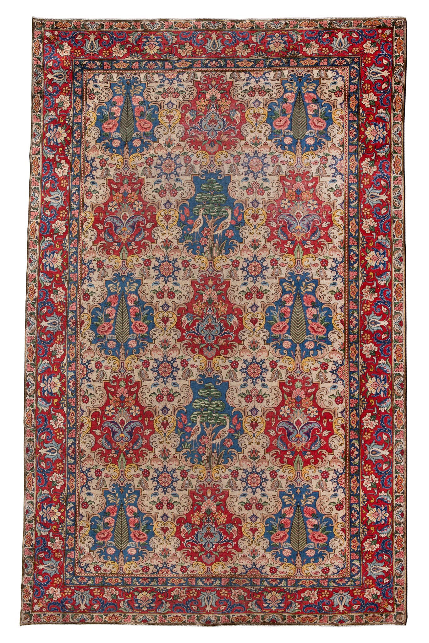 Full photo of handwoven Persian rug called Antique Persian Bakhtiar, Persian floral design rug, traditional rug
