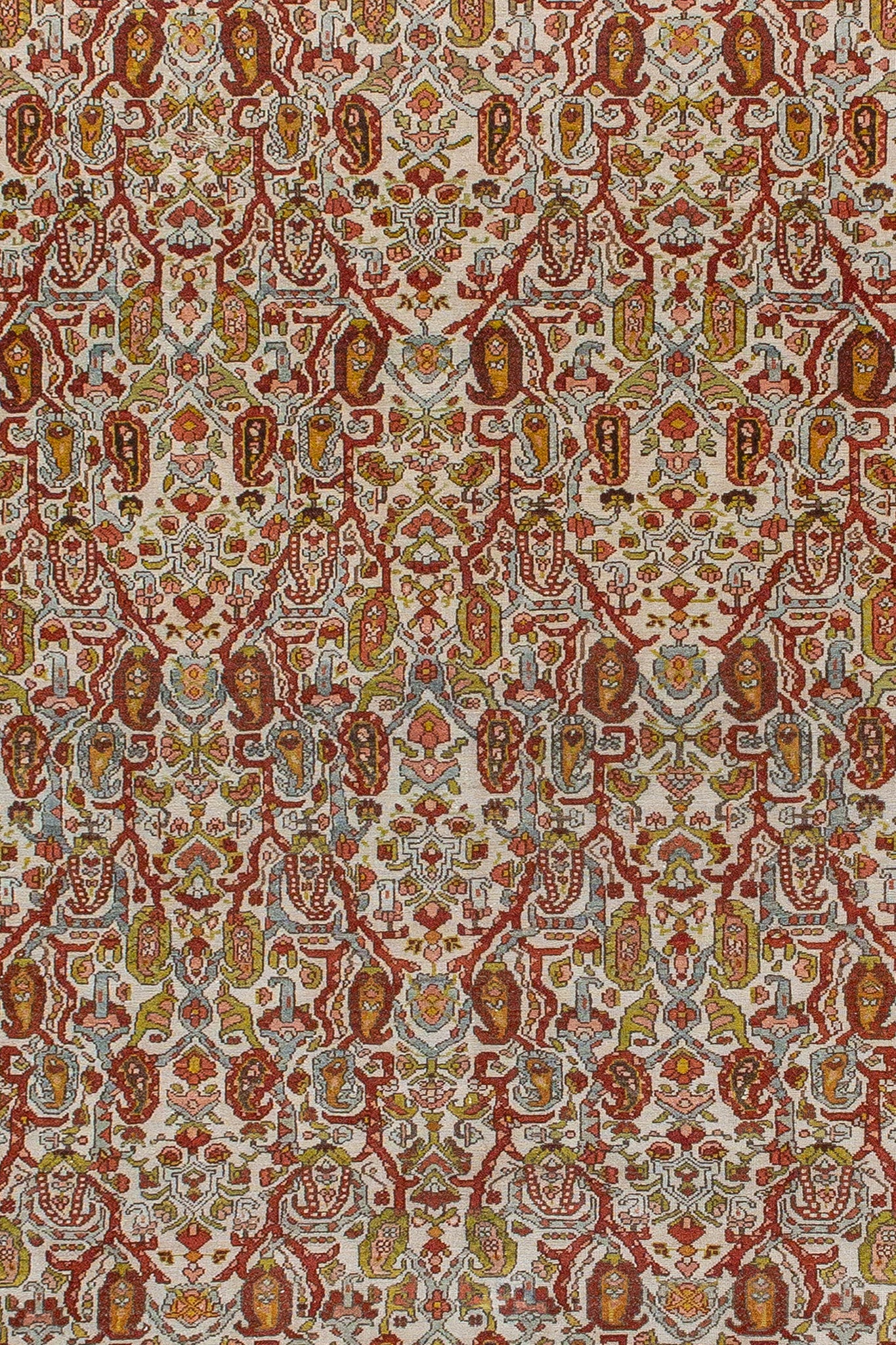 Vintage Persian Sarouk Rug, Green, Terracotta, Yellow, Brown, Blue and full of different colors Persian Design Handwoven Rug, Available in our showrooms in Sydney & Melbourne, Australia