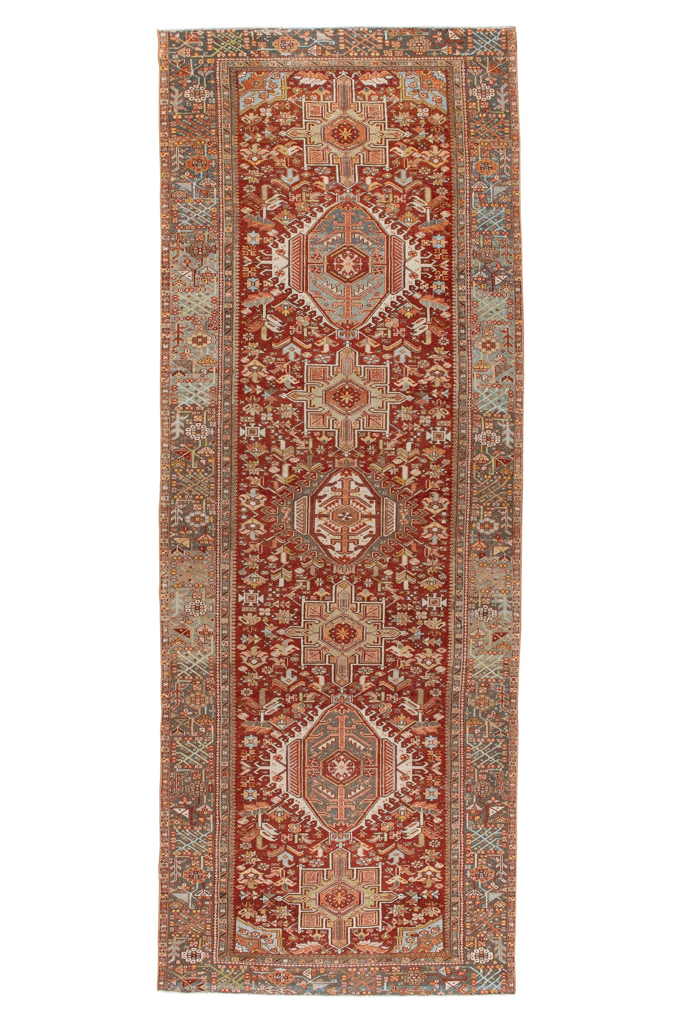 Full picture of Vintage Persian Heriz Rug-Runner, Beautiful classic design red and geometric as well as floral design handwoven runner