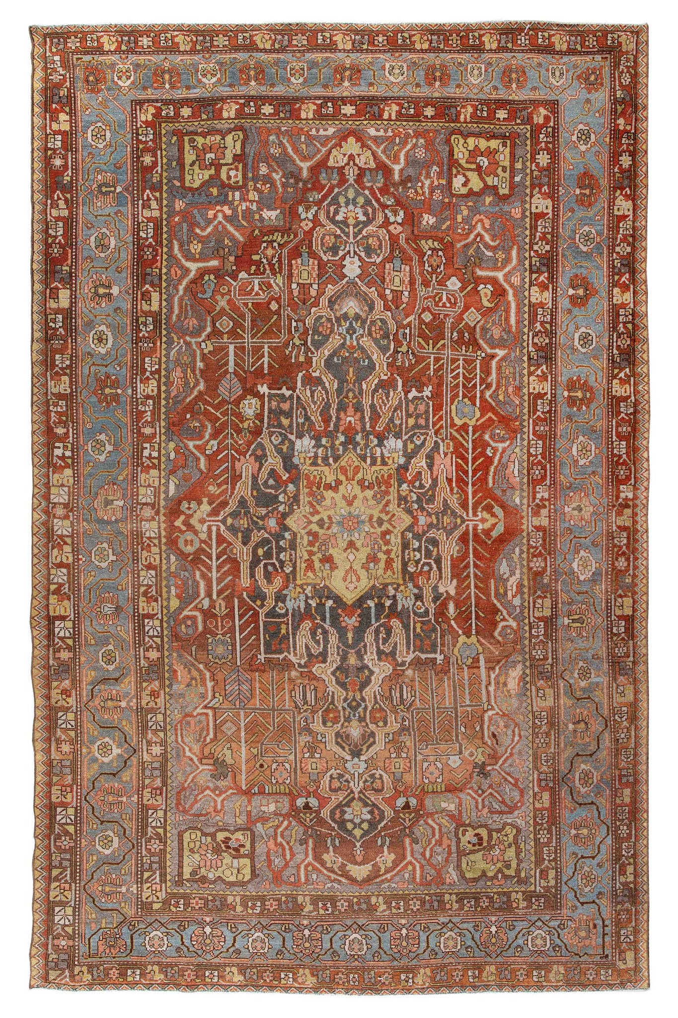Full photo of Vintage Persian Bhaktiar Rug, Persian Medallion Design, Classic Handwoven Rug with beautiful warm colors, available in Sydney or Melbourne in Australia