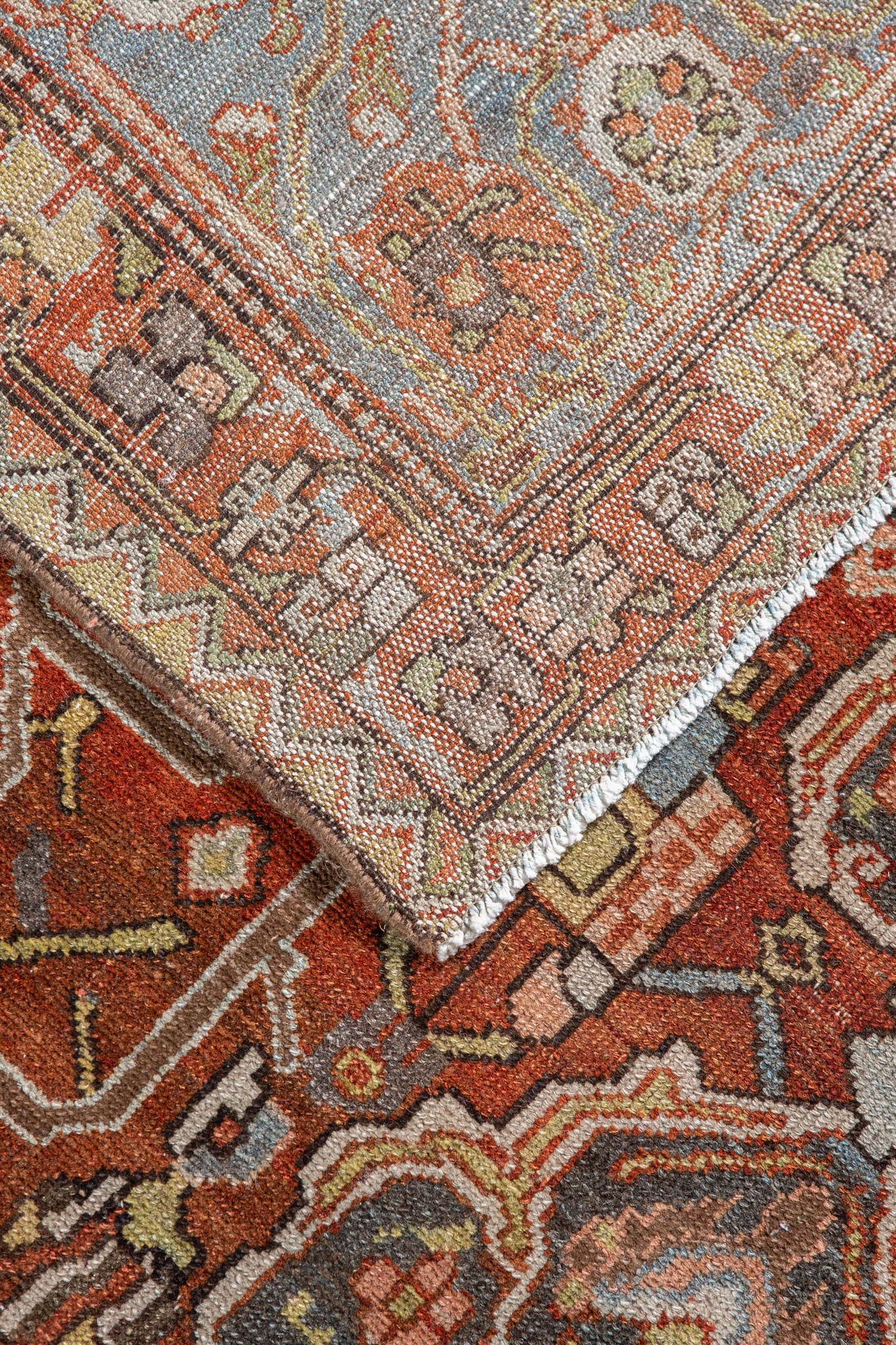 Back of Vintage Persian Bhaktiar Rug, Handwoven rug, made of wool and beautiful vegetable dyes