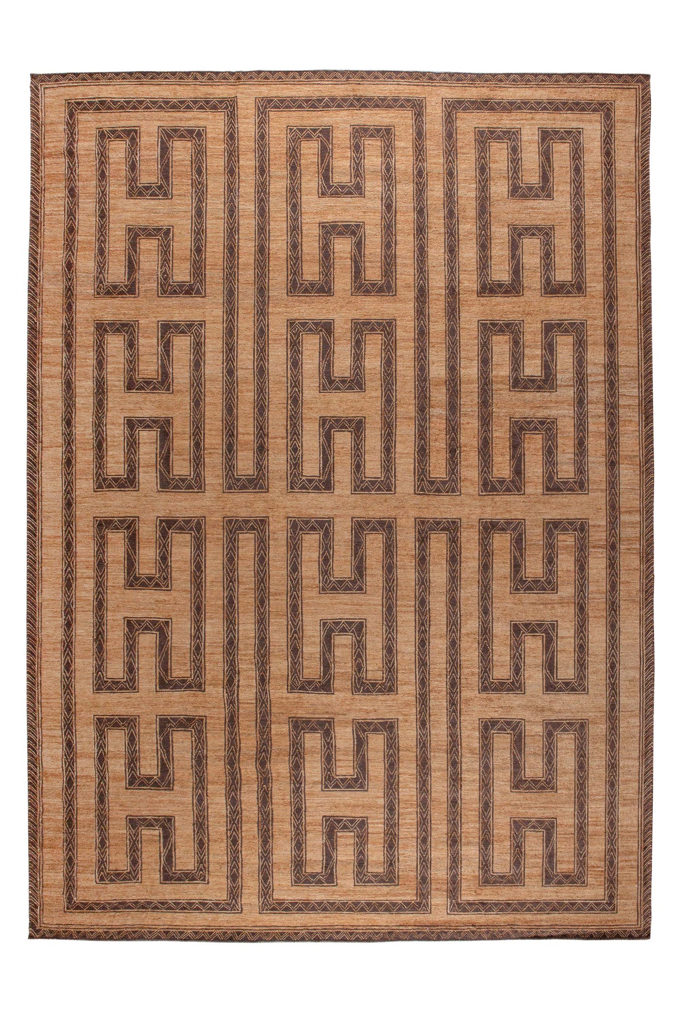 Full photo of handwoven Jute Rug, Sumek Weave and geometric design