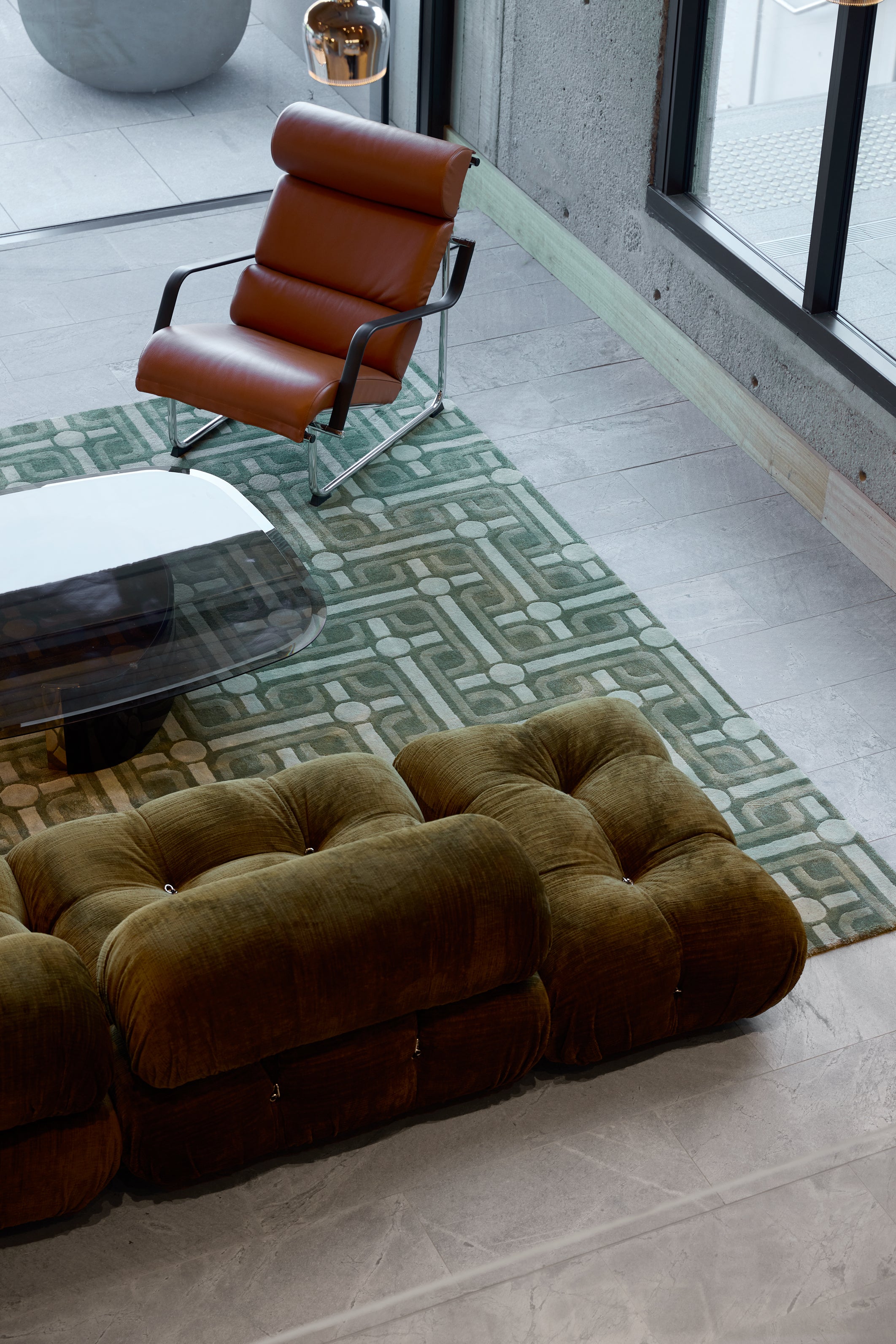 Custom Design Tufted Contemporary Wall to Wall Rug in Living Space