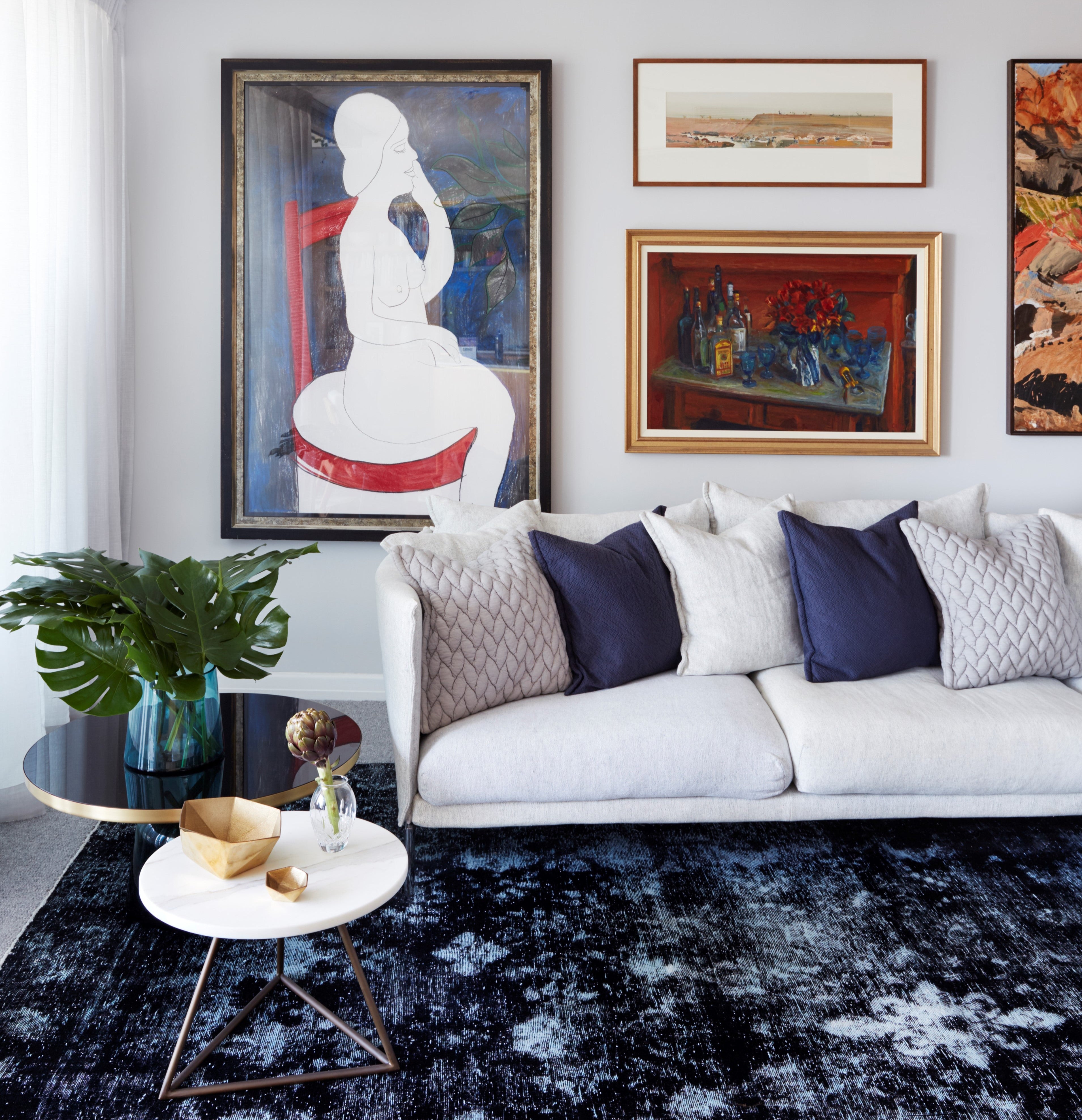 Modern Contemporary variation Handknotted Rug in Living Room in Vaucluse NSW Matthew Densley Watkinson Hall Studio