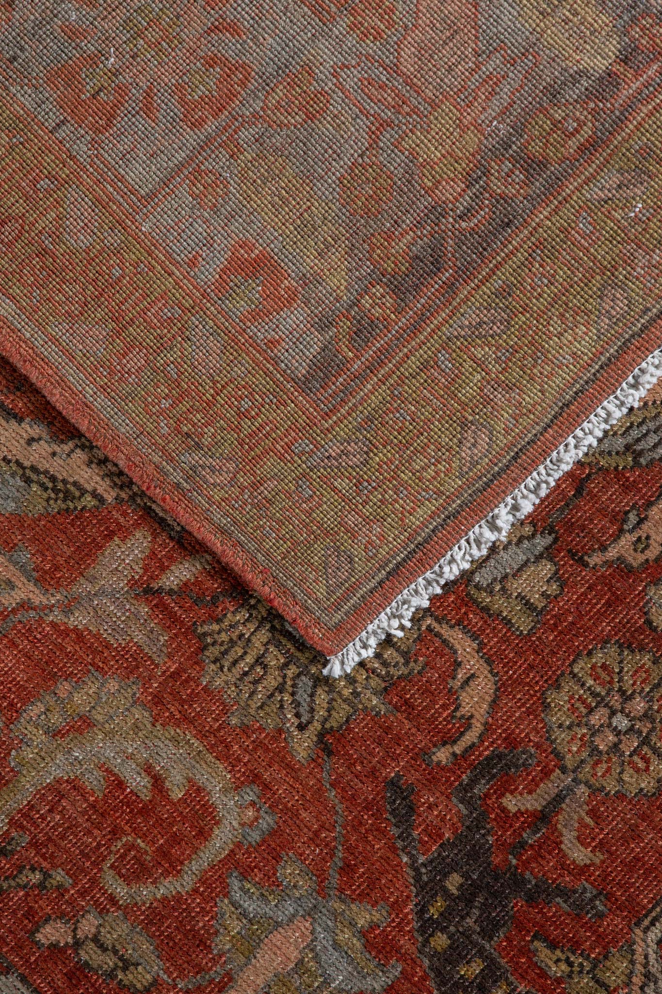 Back of  Vintage Persian Tabriz rug in red, brown, and beige colours, wool rug, Classic Persian design rug, available in our showrooms in Sydney and Melbourne, shop rugs online - all across Australia