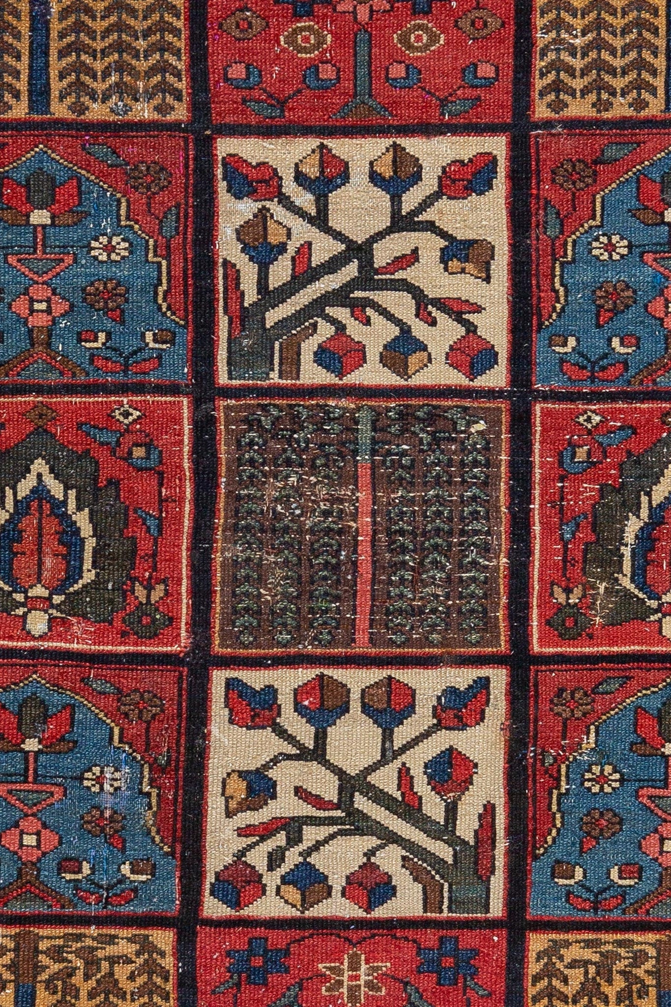 Close-up of Antique Persian Bakhtiar rug, Handwoven rug