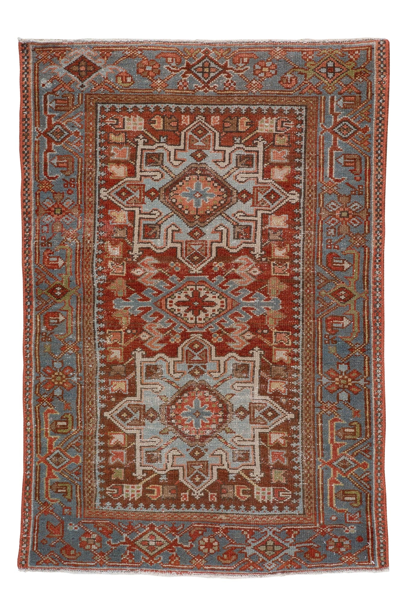 Full photo of Vintage Persian Heriz Rug, handwoven, made of wool, small classic rug, Persian Design, small area rug