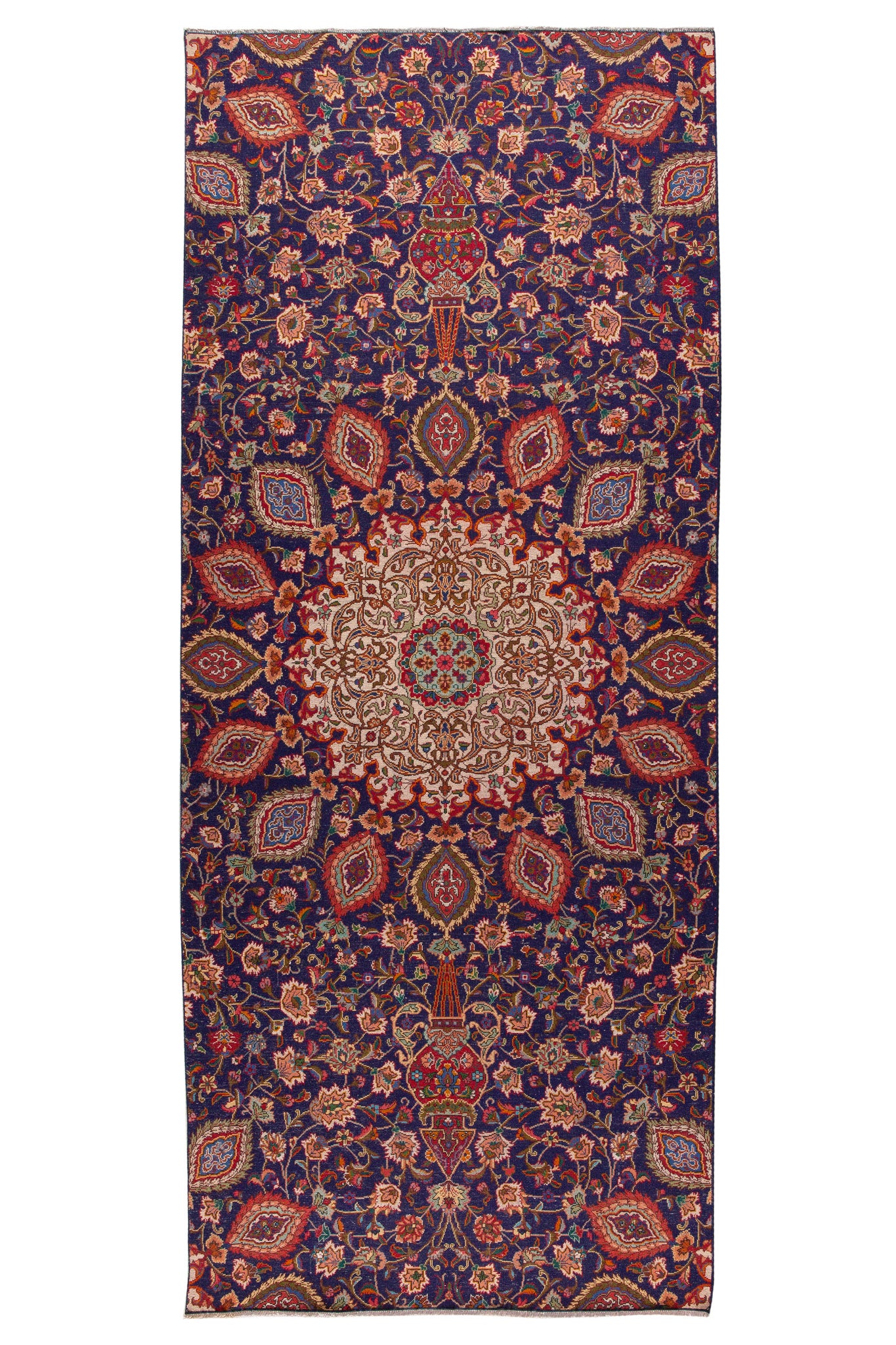 Full photo of handwoven runner called Antique Persian Kashan runner, Intricate Persian Medallion Floral design